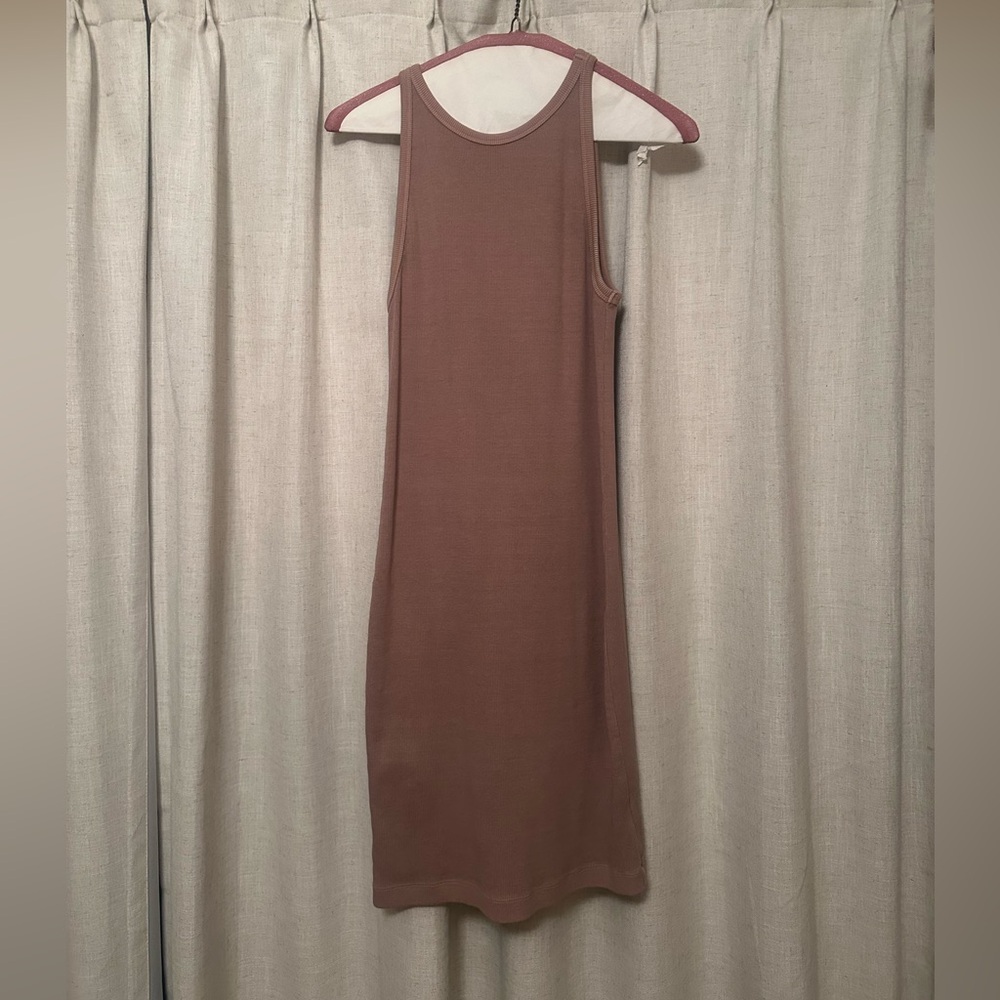 Beige Ribbed Mini Dress